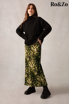 Ro&Zo Natural Soft Leopard Bias Cut Skirt