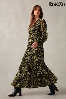 Ro&Zo Natural Soft Leopard V-Neck Midi Dress
