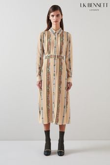 LK Bennett Kate Camel Belt Print Viscose-Silk Blend Natural Shirt Dress (Q96974) | ₪ 2,007