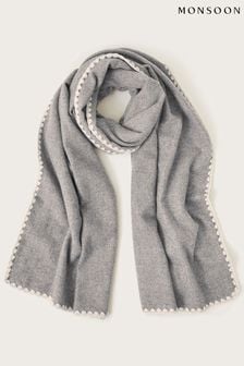 Monsoon Grey Embroidered Scallop Soft Touch Scarf (Q97156) | €61