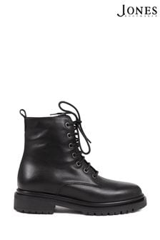 Jones Bootmaker Davi Leather Lace Up Black Boots