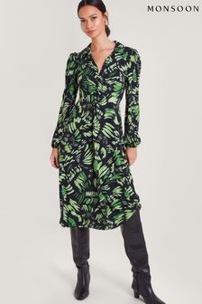 Monsoon Green Ophelia Print Midi Dress (Q97177) | kr1,103