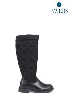 Pavers Black Quilted Knee Length Boots (Q97207) | 77 €