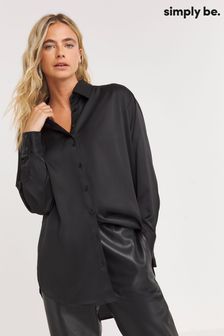 Simply Be Black Relaxed Fit Satin Shirt (Q97214) | €34 - €36