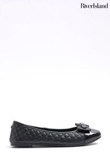 River Island Black Bow Quilted Ballet Pumps (Q97230) | $38