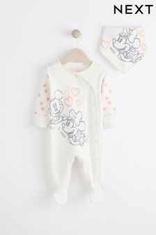 Rosa/Cream - Minnie Mouse License Baby Sleepsuit And Bib Set (0mths-2yrs) (Q97303) | 20 € - 23 €