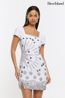 River Island White Sequin Bodycon Mini Dress (Q97364) | €187