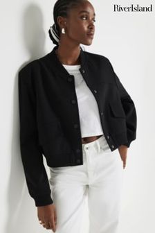 River Island Black Tailored Cropped Bomber Jacket (Q97423) | ₪ 302