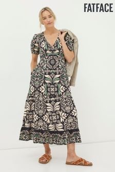 FatFace Black Priya Mosaic Leaf Midi Dress (Q97505) | AED416