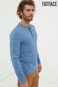 FatFace Blue Long Sleeve Woodside Slub Henley T-Shirt (Q97509) | 161 QAR