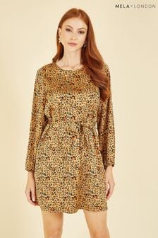 Mela Brown Animal Heart Print Long Sleeve Tunic Dress (Q97630) | €31