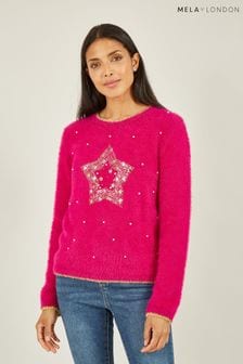 Roz - Pulover pufos cu model stea Crăciun Mela (Q97632) | 209 LEI