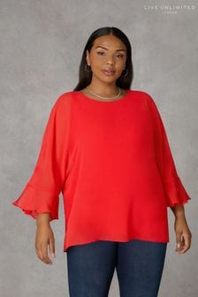 Live Unlimited Red Flute Sleeve Overlay Top (Q97637) | kr714
