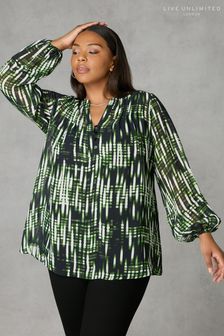Live Unlimited Green Blurred Print Pintuck Blouse (Q97642) | SGD 114