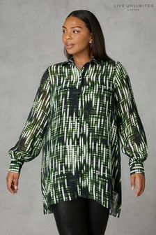 Live Unlimited Curve - Green Blurred Print Ruched Front Blouse (Q97669) | LEI 412