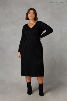 Черное трикотажное платье в рубчик Live Unlimited (Q97680) | €67
