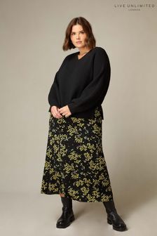 Live Unlimited Curve - Yellow Ditsy Print Jersey Swing Skirt (Q97689) | CA$128