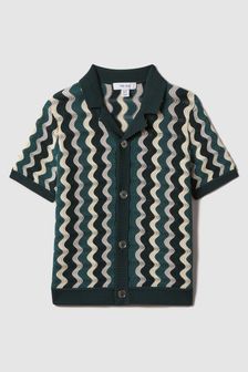 Reiss Green Multi Waves Teen Knitted Cuban Collar Shirt (Q97750) | €79