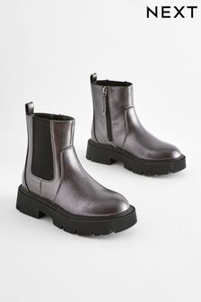 Silver Metallic Standard Fit (F) Chunky Chelsea Boots (Q97845) | kr486 - kr592