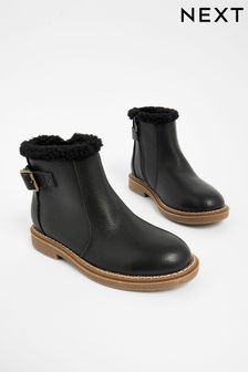 Black Standard Fit (F) Leather Buckle Ankle Boots (Q97850) | HK$349 - HK$410