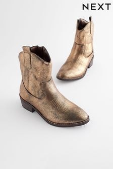 Gold Western Cowboy Ankle Boots (Q97878) | $62 - $74