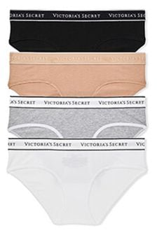Victoria's Secret Black/White/Grey/Nude Stretch Cotton Logo Multipack Knickers (Q98008) | €25