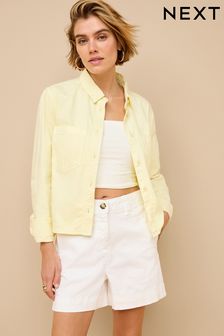 Lemon Yellow Cropped Denim Shirt (Q98212) | $58