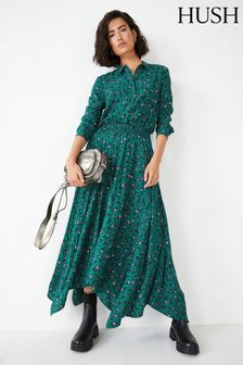 Hush Green Floral Long Sleeve Dress (Q98224) | LEI 507