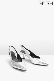 Hush Silver Lola Slingback Kitten Heel Shoes (Q98268) | €158