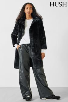 Hush Black Ella Faux Fur Coat (Q98296) | SGD 366