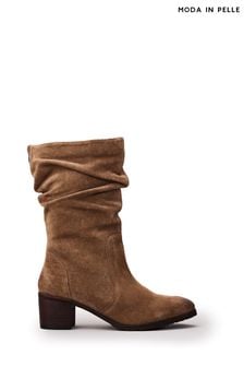 Moda In Pelle Brown Deami Rouched Block Heel Boots (Q98338) | ‏699 ‏₪