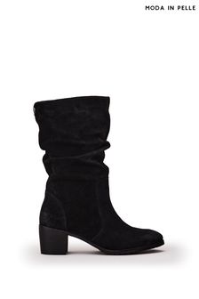 Moda in Pelle Deami Black Ruched Block Heel Ankle Boots (Q98370) | 688 QAR