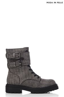 Moda in Pelle Zori Grey Chunky Lace-Up Glitzy Boots With Double Strap (Q98374) | €79