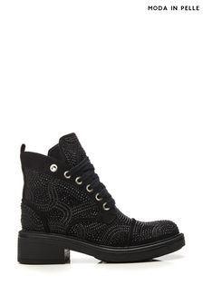 Moda in Pelle Aleyza Black Full Glitz Lace-Up Ankle Boots (Q98397) | €93