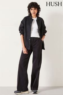 Hush Black Camille Flat Front Cotton Trousers (Q98470) | $146