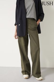 Hush Green Camille Flat Front Cotton Trousers (Q98492) | ￥14,970