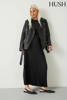 Hush Black Pleated Satin Maxi Skirt (Q98508) | AED471