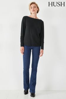 שחור - חולצה מבד ג'רזי עם כיווצים בשרוולים של Hush דגם Charlotte (Q98535) | ‏246 ‏₪