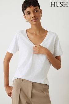 Weiß - Hush Kali T-Shirt aus genoppter Baumwolle mit V-Ausschnitt (Q98549) | 44 €