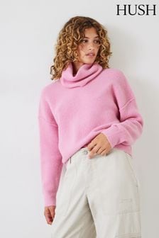 Hush Pink Roll Neck Ribbed Crop Jumper (Q98583) | LEI 591