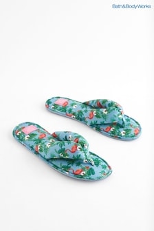 Bath & Body Works Blue Flamingo Print Open Toe Slippers (Q98600) | €17.50