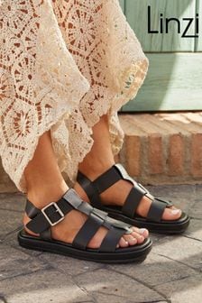 Linzi Black Camden Padded Sock Gladiator Sandals (Q98629) | $80