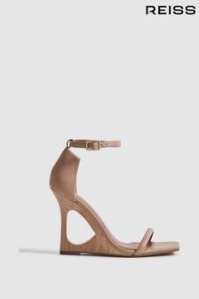 Reiss Nude Cora Leather Strappy Wedge Heels (Q98694) | AED1,354