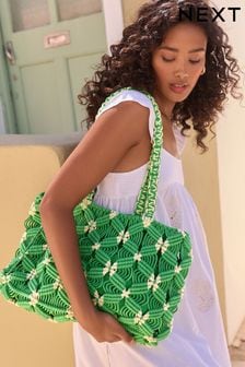 Green Macramé Crochet Shopper Bag (Q98869) | $59