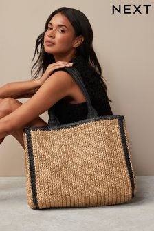 Monochrome Straw Natural Shopper Bag (Q98871) | KRW77,600