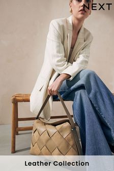 Neutral/Tan Leather Weave Shoulder Bag (Q98887) | HK$807