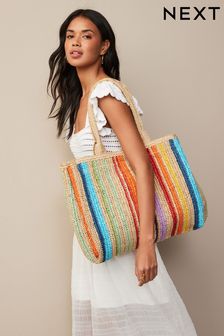 Rainbow Raffia Shopper Bag (Q98888) | $93
