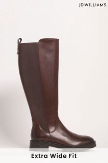 Jd Williams Extra Wide Fit Leather High Leg Boots With Back Elastic Detail (Q98928) | 507 LEI