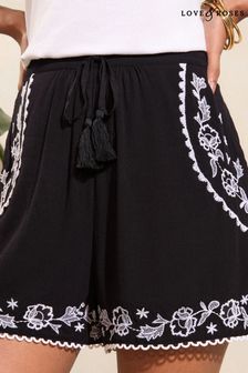 Love & Roses Black Embroidered Petite Embroidered Belted Shorts (Q98993) | €45
