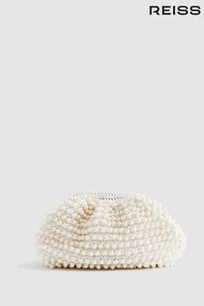 Reiss White Dania Woven Pearl Clutch Bag (Q99094) | OMR74